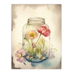 Wildflowers In Glass Jar Soft Watercolour Painting Pink Spring Flowers Blooms Nature Colourful Bright Floral Modern Artwork Unframed Wall Art Print Po