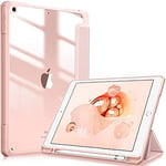 FINTIE Hybrid Case Compatible with iPad 9th/8th/7th Generation (2021/2020/2019 Model, 10.2 inch) - Shockproof Cover with Clear Back Shell w/Pencil Holder, Auto Wake/Sleep, Rose Gold