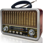 Poste Radio Portable, Am/Sw/Fm Petite Radio Vintage, Transistor Radio A Pile Avec Fonction Tws/Usb/Tf Card/Bt5.0, Radio Portable Rechargeable Pour La Cuisine, Le Bureau, L'Extérieur (Blanc)