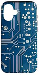 Coque pour iPhone 16 Carte mère bleue vintage à pois avec circuit amusant