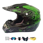 Casque Moto Cross Enfant,Casque Moto Enfant Adoptez Un Design Cool Casque Downhill pour Enfants avec Gants/Lunettes/Masque/Filet à Elastique(6 PCS) Convient pour Toutes Les Saisons (59-60CM)