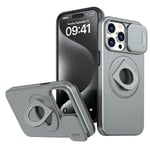 Rdyi6ba8 Coque Compatible avec iPhone 15 Pro, Cache-Objectif Coulissant, Protection Caméra Étui, avec Anneau Rotatif à 360° comme Support Housse pour iPhone 15 Pro-Gris