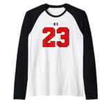 College 23 Number Style Vintage France Flag Raglan Baseball Tee