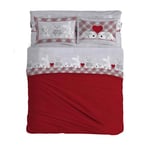 PENSIERI DELICATI Parure de lit Double 100% Coton, Parure de lit Double 180 x 200 cm, avec Drap Plat, Dessus et 2 taies d'oreiller, fabriquée en Italie, Fantaisie en Peluche Rouge