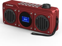 Radio FM Portable avec Enceinte Bluetooth, Deux Haut-parleurs (14W), Volume élevé, Son stéréo, Emplacement pour Carte Micro SD, avec Port USB, 11H Rechargeable Lecteur MP3 - Rouge