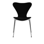 Fritz Hansen - 3107 Sjuan - Framsidesklädd, White, Tyg, Hallingdal 190 - Ruokapöydän tuolit - Arne Jacobsen - Musta - Metalli/Puu/Tekstiili materiaali