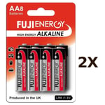 2X FUJI ENERGY AA Alkaline Battery High Energy Batteries, 8 Batteries in a Pack