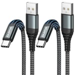 Câble USB C [2M,Lot de 2],Câble USB C Charge Rapide 3A Nylon Tressé Cable Type C pour iPhone 15/15 Pro Max,Samsung Galaxy S23/S22/S21/S10,Note 10,Huawei P40/P30,Google Pixel -Gris