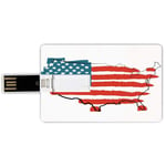 64G USB Flash Drives Credit Card Shape USA Map Memory Stick Bank Card Style Paintbrush Stylized States Map with Sketch Lines over It Cultural Design,Slate Blue Red White Waterproof Pen Thumb Lovely Ju