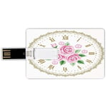 64G USB Flash Drives Credit Card Shape Shabby Chic Decor Memory Stick Bank Card Style Vintage Clock Face Roses Roman Numbers Antique Vintage Decorative,Light Pink Green Dark Khaki Waterproof Pen Thumb