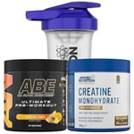 Applied Nutrition Bundle ABE Pre Workout 375g + Creatine 250g + 700ml Protein Shaker | All Black Everything Pre Workout Powder, Energy & Performance with Creatine, Beta Alanine (Tropical)