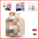 2 Litre Hot Water Bottle With Soft Pattern Fleece Cover  keep warm Winter Warmer