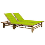 Transat Chaise Longue Bain De Soleil Lit De Jardin Terrasse Meuble D'extérieur Pour 2 Personnes Avec Coussins Bambou Helloshop26 02_0012901