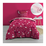 Douceur D'intérieur - Pack Housse de couette enfant Phosphorescente 140 x 200 cm Moonlight Rose + Drap housse 90x190 Rose