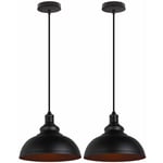 Axhup - Rétro Suspension Luminaire Noir Industrielle E27- Ø29cm Métal 2pcs Lustre Abat-jour Plafonnier Intérieur Eclairage Décor