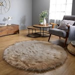 Latepis Tapis Rond 180 cm Beige Brun Clair Moelleux pour Salon Lavable pour Chambre à Coucher Salle à Manger Tapis en Fausse Fourrure à Poils Longs