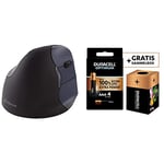Evoluent Right Handed Wireless Vertical Mouse, VMOUS4WRLHY + Duracell NEW Optimum AAA Alkaline Batteries [Pack of 4], 1.5 V LR03 MX2400