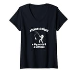 Womens Woman Fishers Wish A Big Catch + Witness Funny Fishing Shirt V-Neck T-Shirt