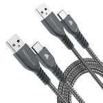 2 Pack (2M) Câble USB C Tressé Chargeur/Transfert de Données Haute Durabilité Type C Kompatibel mit Galaxy Tab S6 Lite, Tab A7 10.4"", T510, Tab A8 10.5"" Tab S8 Plus/Ultra S7 S6 S5e S4 S3.[V1186]