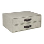 Bigso Box of Sweden Drawer Storage Box for Documents and Office Supplies - 2-Drawer Desk Organiser - Fibreboard and Paper Filing System with Elegant Leather Handle - Beige