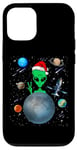 Coque pour iPhone 12/12 Pro Christmas Alien Santa Peace Hand In Space Santa Hat Xmas