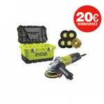 Meuleuse d'angle Ryobi 800W 125mm - 1 disque diamant - 5 disques à ébarber - Toolbox RAG800-125TA6