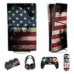 PlayVital Autocollant pour ps5 Slim Console Digital Edition Sticker Skin pour ps5 Slim,Kit d'Autocollants Accessoires pour ps5 Manette pour ps5 Télécommande&Casque&Station de Charge-Drapeau Américain