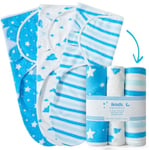 ikads Baby Swaddle Blanket 0-3 Months - 100% Breathable Organic Cotton Fabric - Baby Swaddle Wrap for New Born - Pack of 3 Baby Swaddles for Newborn with Hooks & Loop (Blue)