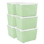 Cetomo 80L*6 Boîtes de Rangement avec Couvercles, Boîte de Rangement en Plastique avec Clips et Roulettes, Empilables, Encastrables, pour Placard de Bureau à Domicile, Vert, 80L, Lot de 6