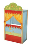 roba Théâtre de Marionnettes pour Enfant dès 3 Ans - en Bois et Tissu - Monté sur Pied - 64 x 39 x 124 cm - avec Horloge à Aiguilles Mobiles - Rideau Jaune - Multicolore