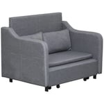 HOMCOM Pull Out Sofa Bed, Fabric 2 Seater Sofa Couch for Living Room, Grey