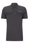 BOSS Mens Paule 2 Cotton-Blend Slim-fit Polo Shirt with Striped Tape Grey