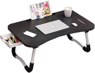 Support de lit pliable pour ordinateur portable, plateau de petit-déjeuner portable, support de lecture et d'écriture avec tiroir pour lit, canapé, sol (noir)