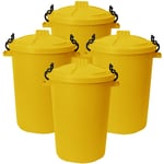 4 x Yellow 50L Plastic Dustbins Heavy Duty Lid Kitchen/Garden Storage Waste Bins