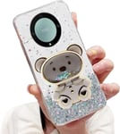 Case Paillettes Pour Honor Magic 5 Lite 5g Sable Mouvant Ours Astronaute Béquille Coque,Bling Maquillage Miroir Pliant Supporter Silicone Flexible Housse Étui De Potection