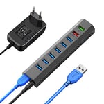 Vansuny Hub USB 3.0 Alimenté, 8-en-1 Port USB Multiple pour PC avec 2 USB Charge Port, Ultra Transfert Ultra Rapide 5Gb/s