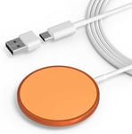 Chargeur Magnetique Sans Fil Pour Iphone 15W,Apple Chargeur Rapide Mag-Safe,Magease Chargeur Pour 16/15/14/13/12 Series Et Airpods 4/3/2/Pro/Pro2,Cable Usb-C De 1,5M,Anneau Mag-Safe,Mandarine