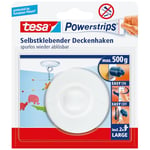 Tesa Powerstrips Crochet Fixation Plafond - Crochet Adhésif pour Plafonds et Décorations Suspendues - Crochet en Plastique Blanc avec Powerstrips LARGE - Capacité jusqu'à 500 g