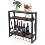 Todeco - Etagère à Bouteille Mural avec Casier en Verreen Bois Métal range bouteille vin en 3 Etages pour 12 Bouteilles de vin Rack - Noir