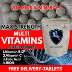 MULTI VITAMIN 365 Tablets I FOLIC Acid B7 200mcg Iron Vitamin B12  C Supplement