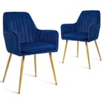 CangLong Lot de 2 chaises de Salle à Manger Fauteuil Moderne avec accoudoir pour la Cuisine, la Salle à Manger et Le Salon, Chaise de Cuisine à Pieds en Velours doré, Bleu Marine