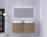 Ensemble salle de bains l.138 cm meuble sous vasque effet bois + plan de toilette double effet bois Vague