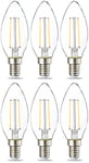 Amazon Basics Lot de 6 petites ampoules LED en forme de flamme Culot Edison à vis E14 2.1 W (équivalent 25 W) Filament transparent Intensité non variable, blanc chaud