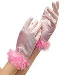 Widmann 34322 34322 Gants en satin avec plumes de marabou, rose, costume de princesse, accessoire de fête à thème, carnaval, unisexe, pour enfant, multicolore