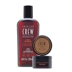 Coffret Duo de Soins American Crew : Shampoing 3 en 1 - Shampoing, Après Shampoing & Gel Douche (250ml) - Parfum Original + Pomade, Cire coiffante (50g)