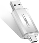 Clé USB 3.0 USB C 256 Go USB-A et Type-C OTG Clé mémoire double pour PC/tablette/ordinateur portable/téléphone portable de type C (argent)