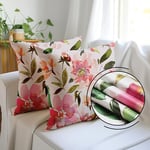 Encasa Homes Couvre-Coussin décoratif 16"x16" (40x40 cm) - Spring F1 - Floral Digital imprimé, Grande taise d'oreiller carrée pour Chaise, siège, lit, Bureau et Maison (Ensemble de 2)