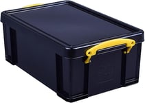 Really Useful Plastic Storage Box 9 Litre Solid Black with Yellow Handles