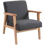 HOMCOM Fauteuil de Salon Fauteuil de Relaxation Fauteuil Simple pour Chambre Cadre en Bois hévéa Revêtement en Lin Gris foncé