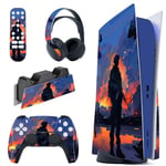 PlayVital Heroic Decision Full Set Skin Decal for PS5 Console Disc Edition, Sticker Vinyl Decal Cover for PS5 Controller & Charging Station & Headset & Media Remote